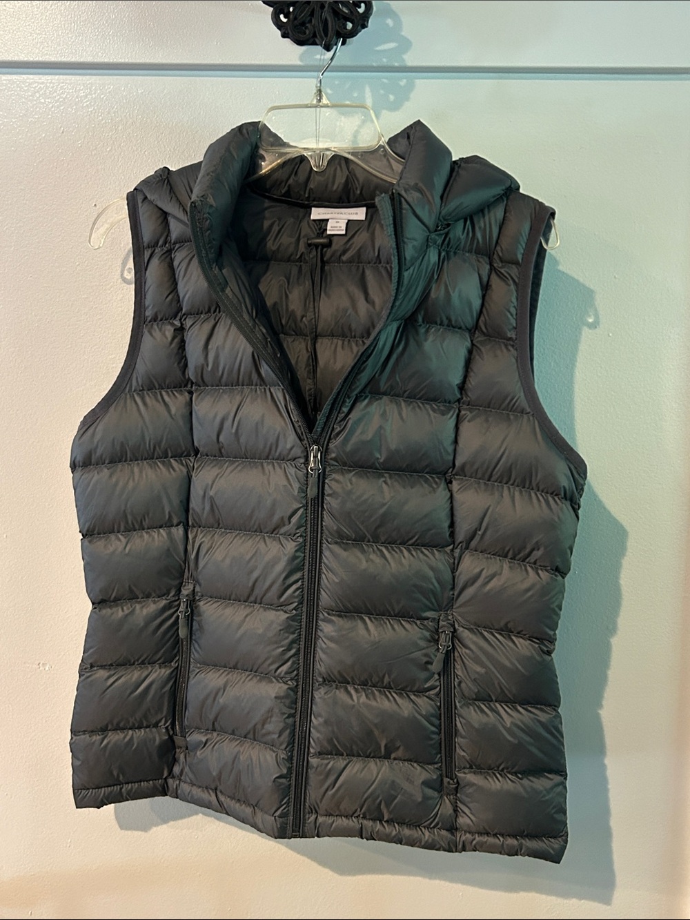 Charter Club Silvery Gray Quilted Down-Style Puffer Vest with Removeable Hood - Picture 1 of 8